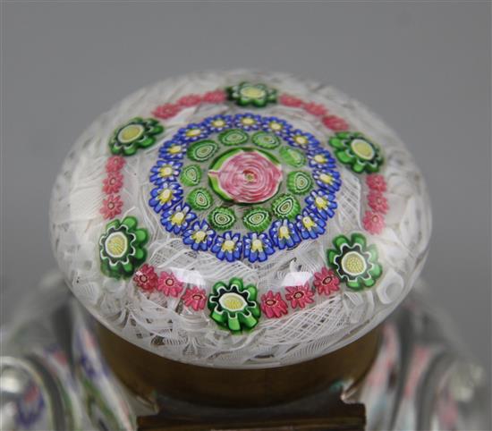 A rare Clichy millefleur double paperweight inkwell, 19th century, total diameter 11cm, height 11cm